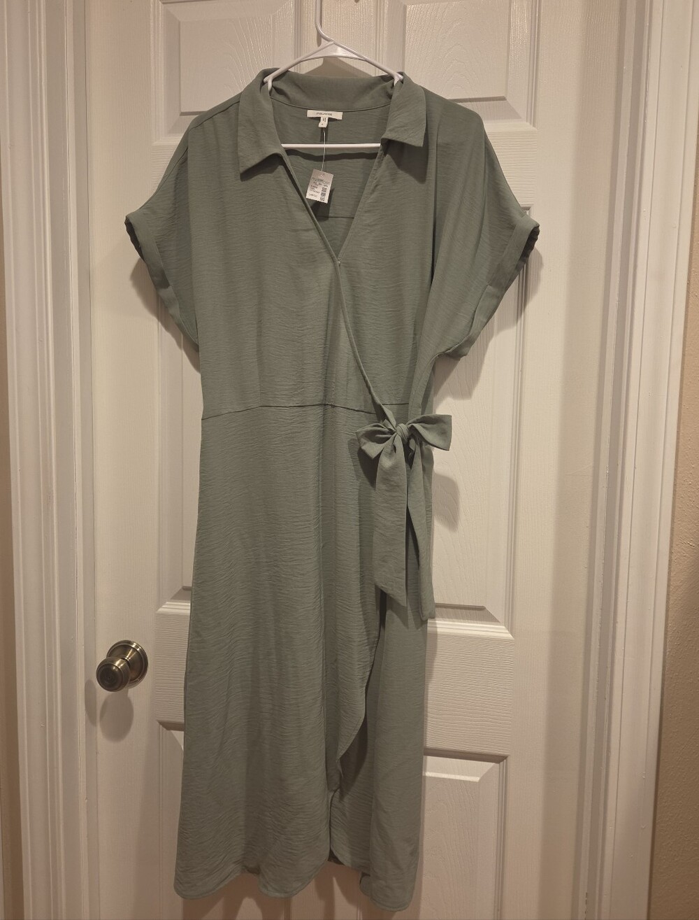 Maurices Sage Green Wrap Midi Dress with Tie